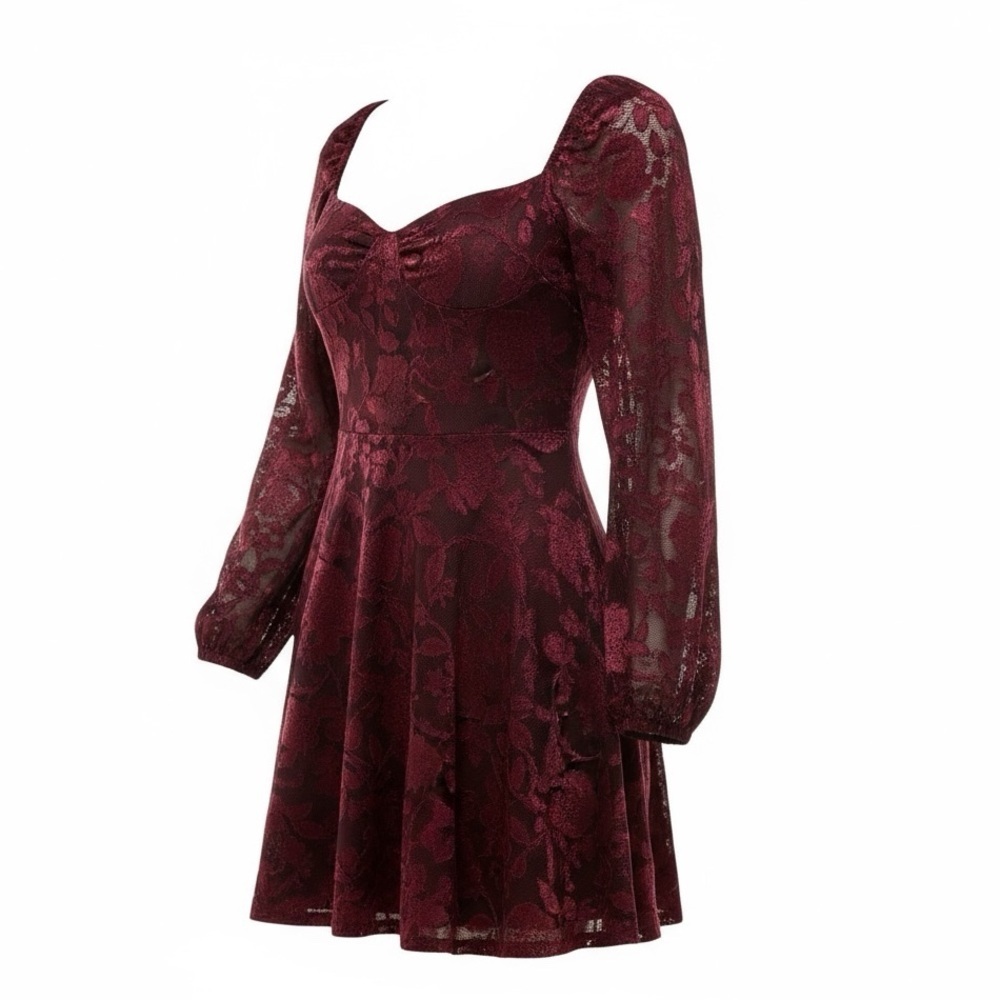 90s Burnout Velvet Corset Dress S Burgundy Lace-Up Y2K Whimsigoth Fairygrunge - Picture 8 of 13